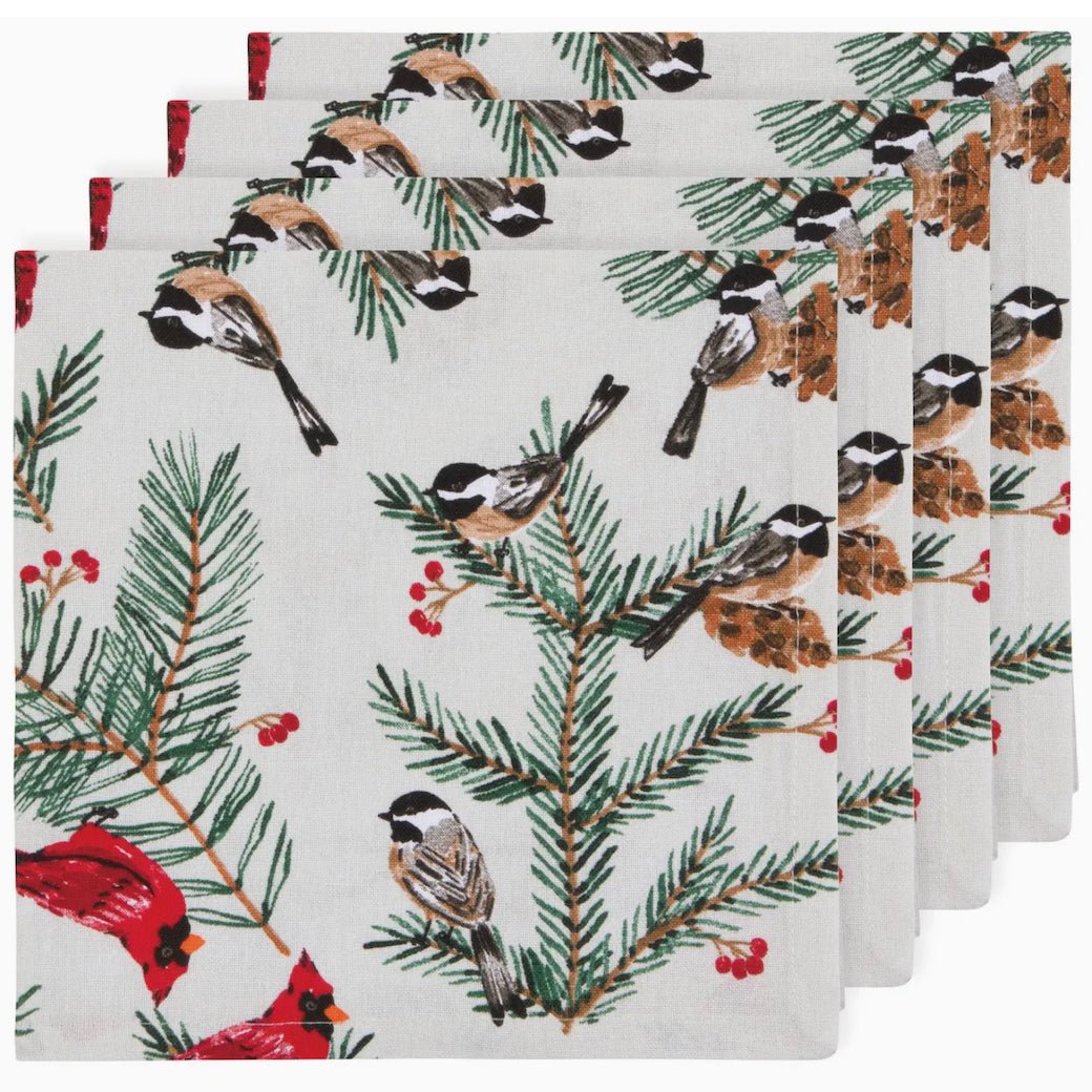Set of Four Holiday Birds & Boughs Cloth Napkins - Marmalade Mercantile