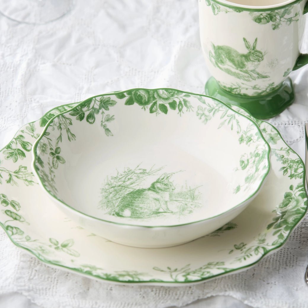 Set of Four Le Jardin Green Bunny Soup Bowls - Marmalade Mercantile