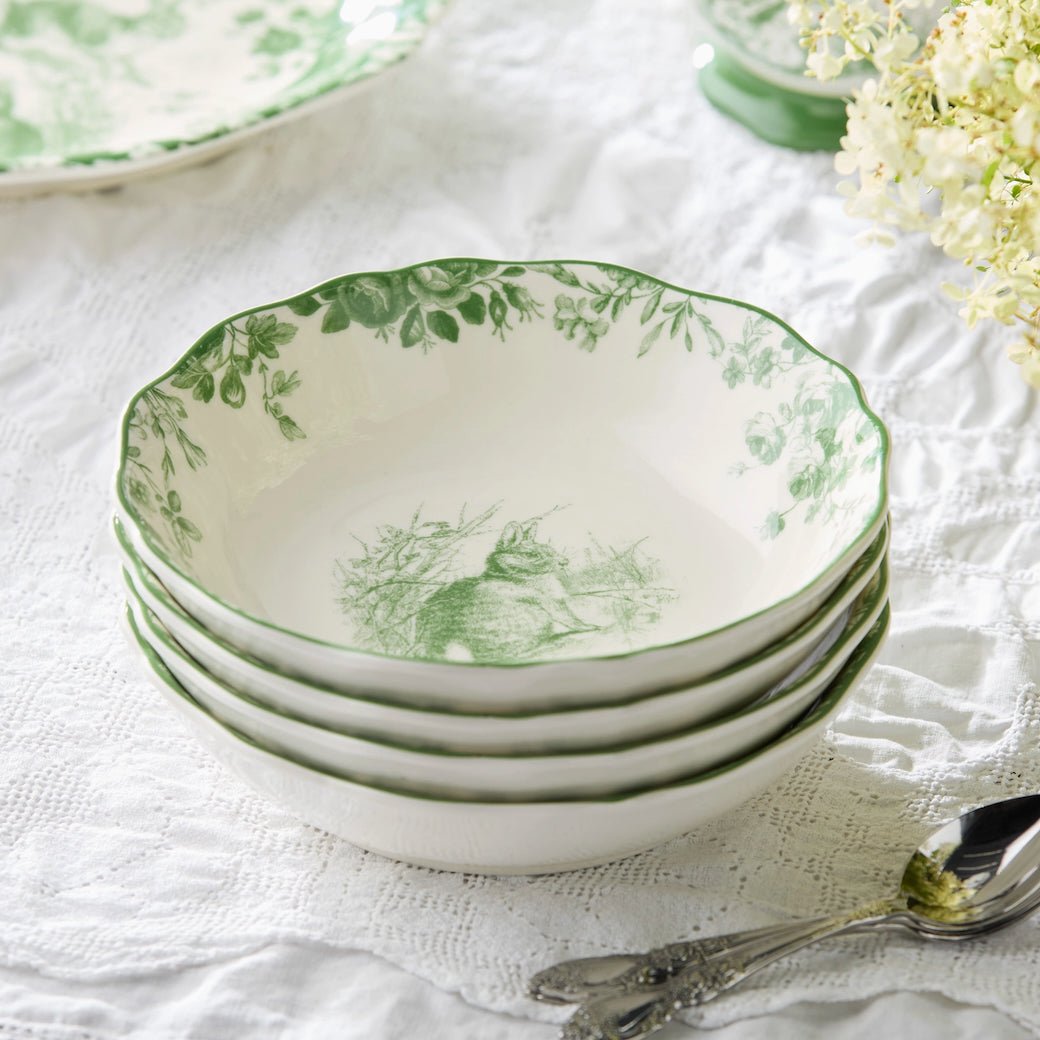 Set of Four Le Jardin Green Bunny Soup Bowls - Marmalade Mercantile