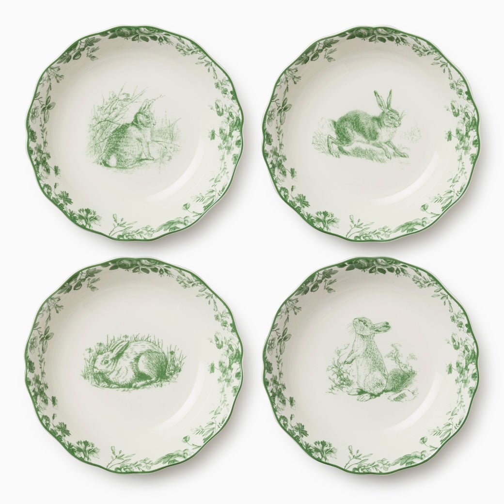 Set of Four Le Jardin Green Bunny Soup Bowls - Marmalade Mercantile
