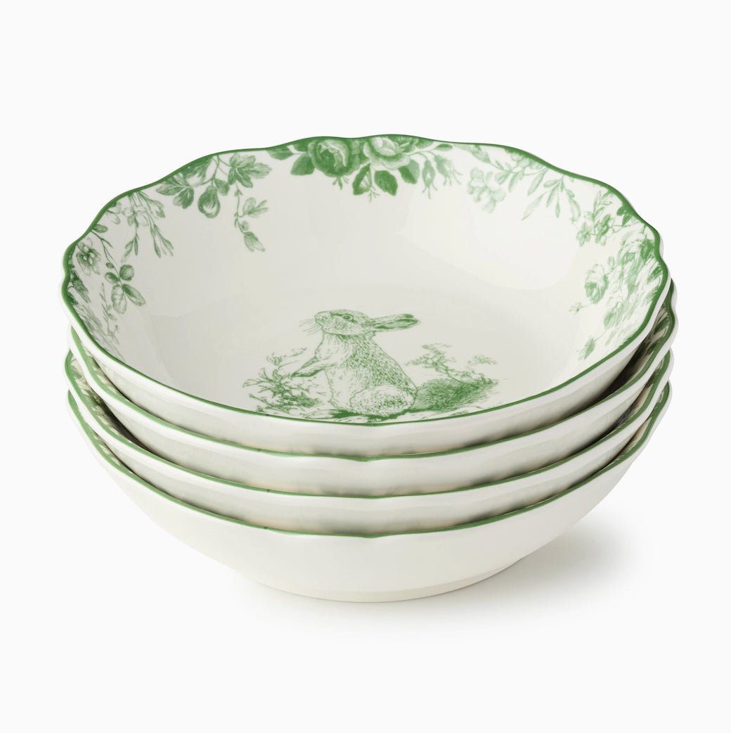Set of Four Le Jardin Green Bunny Soup Bowls - Marmalade Mercantile