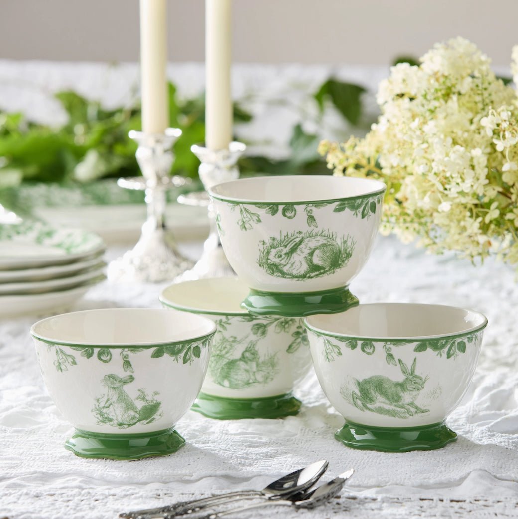 Set of Four Le Jardin Green Garden Bunny Ice Cream Bowls - Marmalade Mercantile
