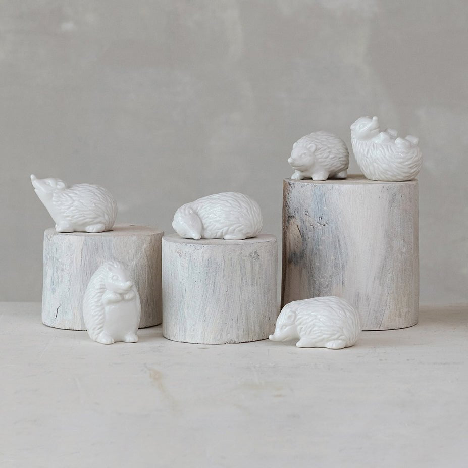 Set of Six Tiny Ceramic Hedgehog Figures - Marmalade Mercantile