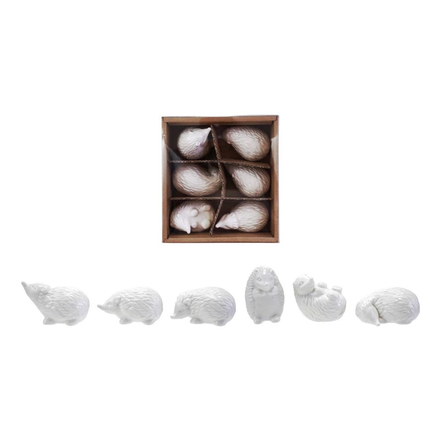 Set of Six Tiny Ceramic Hedgehog Figures - Marmalade Mercantile