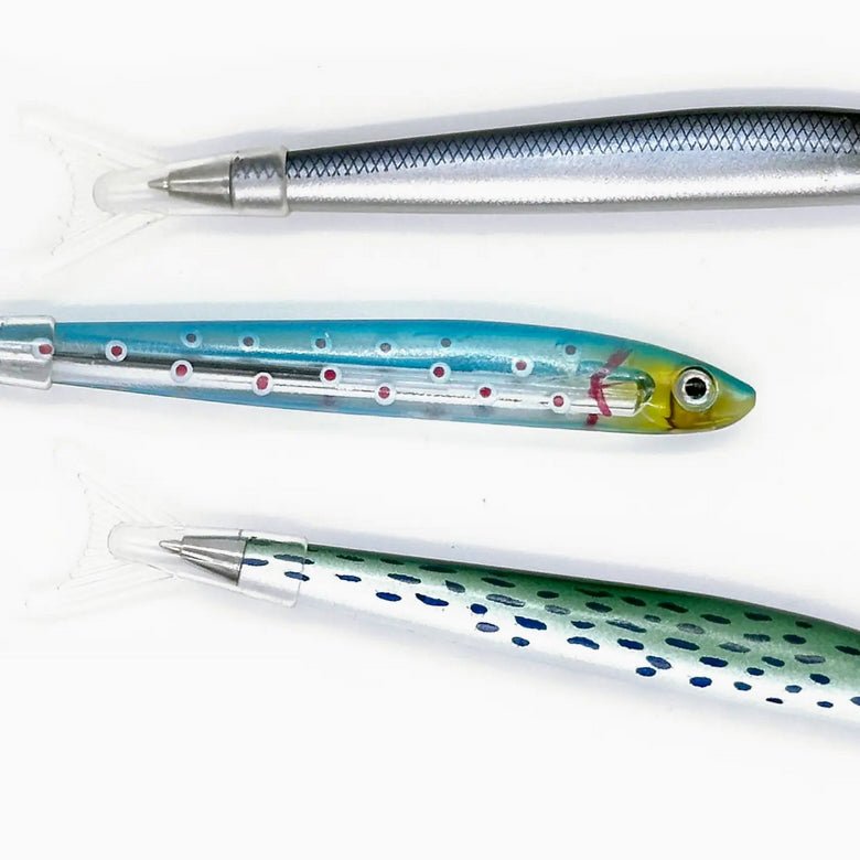 Set of Three Fish - Shaped Ink Pins in Faux Sardine Tin - Marmalade Mercantile