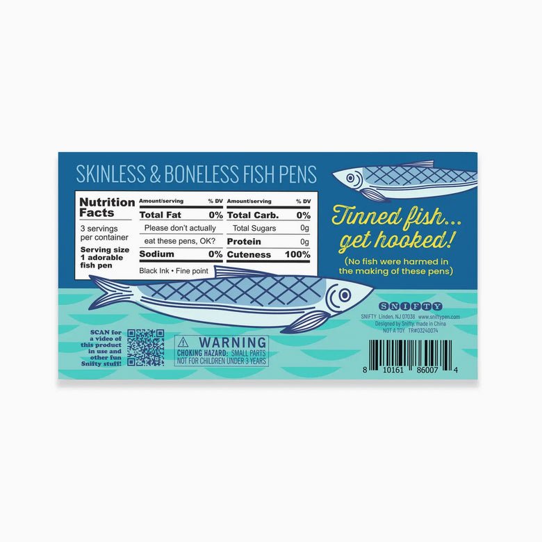 Set of Three Fish - Shaped Ink Pins in Faux Sardine Tin - Marmalade Mercantile