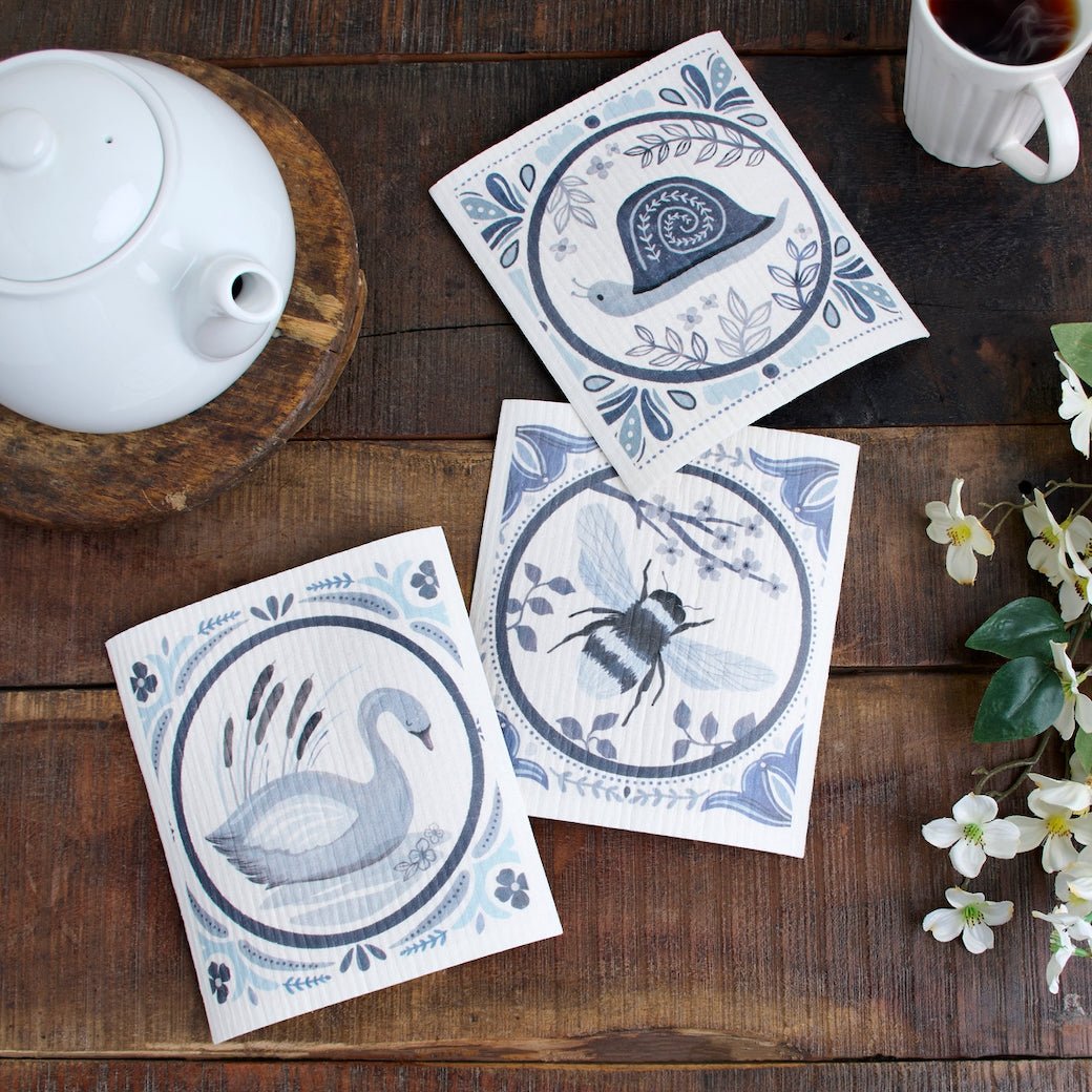 Set of Three Indigo Tiles Swedish Cloth Set - Marmalade Mercantile