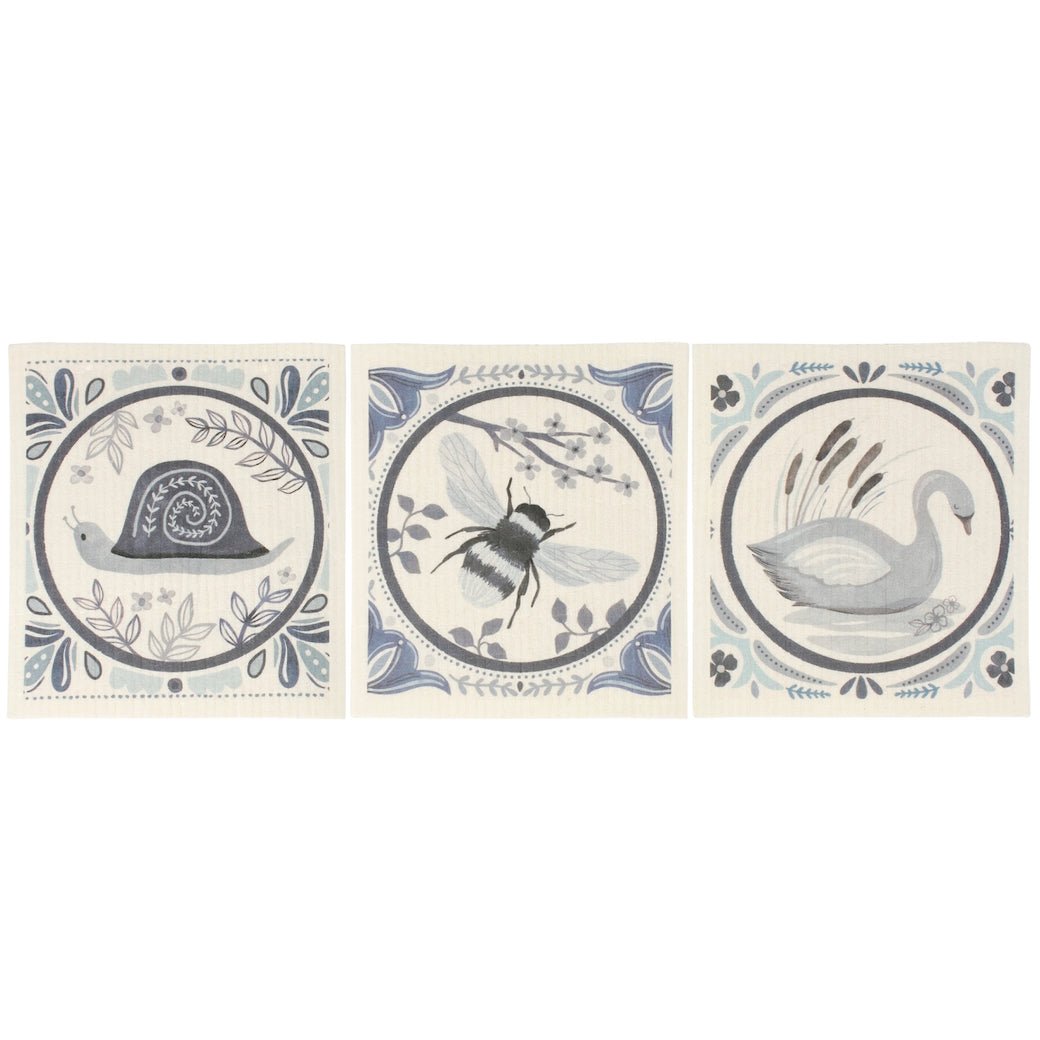 Set of Three Indigo Tiles Swedish Cloth Set - Marmalade Mercantile