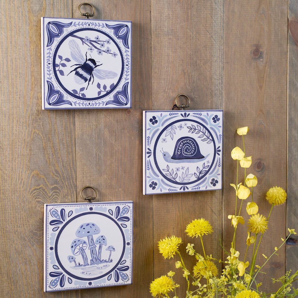 Set of Three Nature Themed Indigo Wall Decor “Tiles” - Marmalade Mercantile