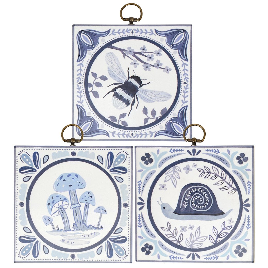 Set of Three Nature Themed Indigo Wall Decor “Tiles” - Marmalade Mercantile