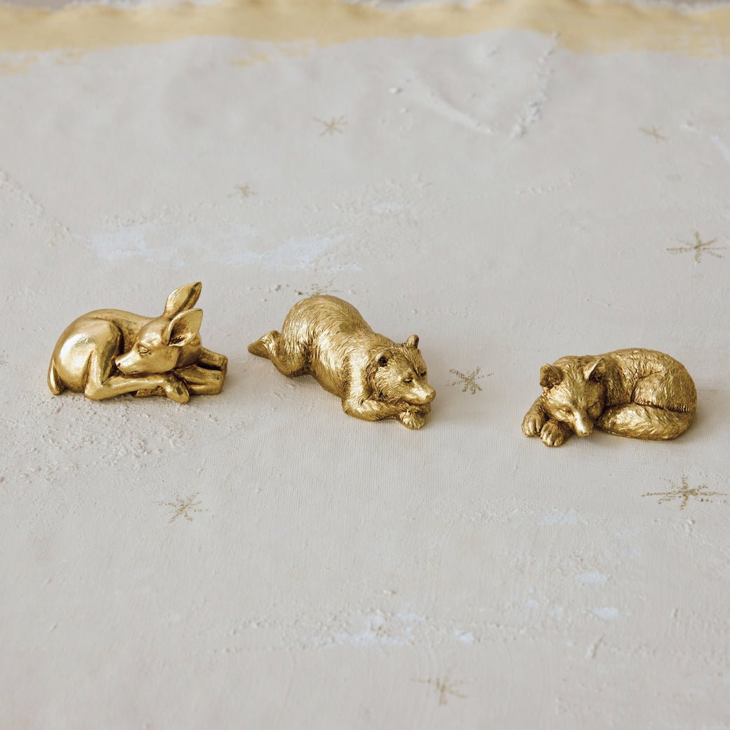 Set of Three Resin Sleeping Animals, Antique Gold Finish - Marmalade Mercantile