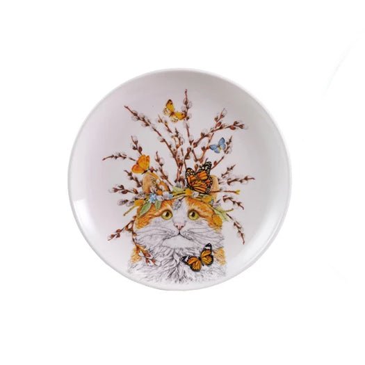 Set of Two 6” Stoneware Snack Plates with Cats, Flora & Fauna - Marmalade Mercantile
