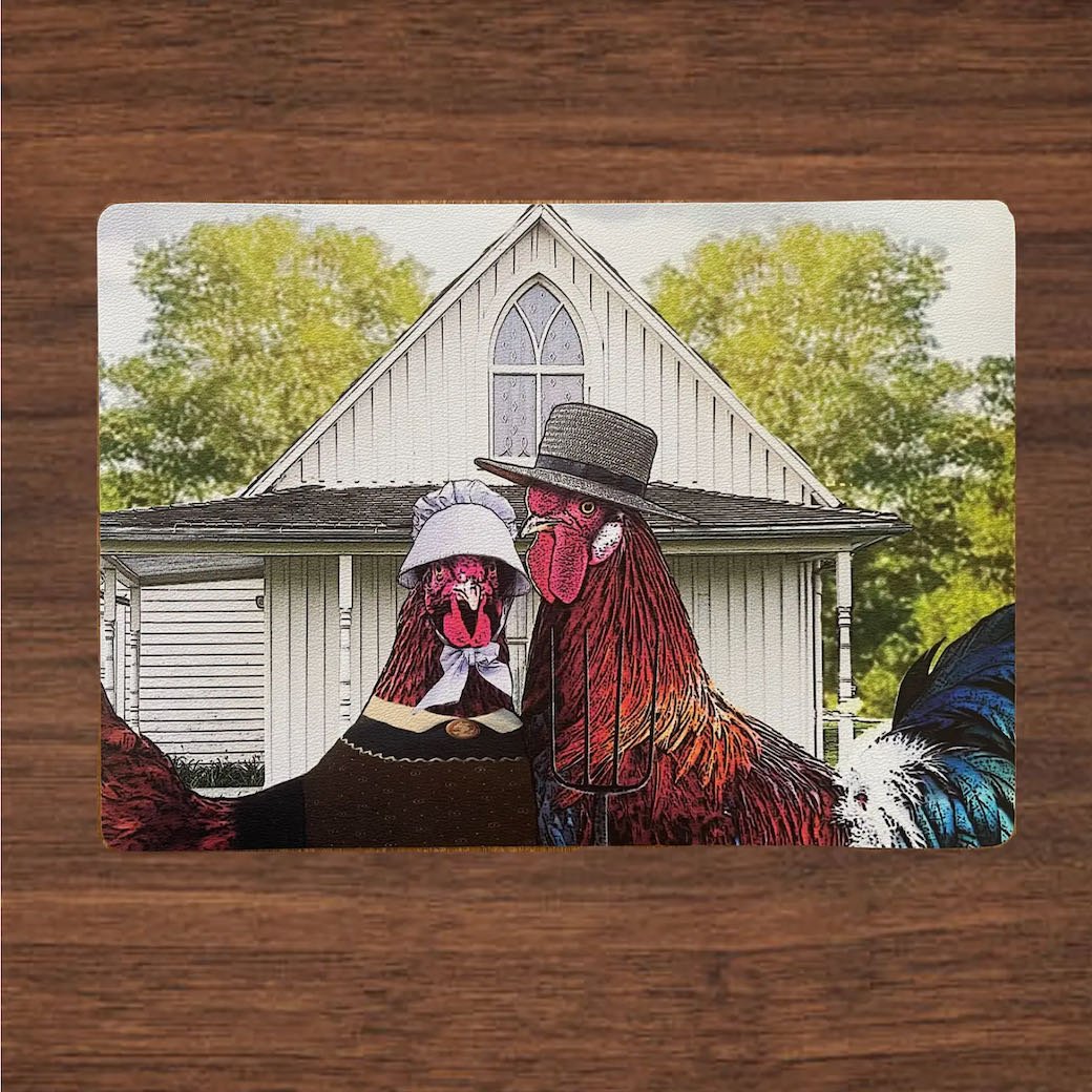 Set of Two American Gothic Hen & Rooster Vinyl Placemats - Marmalade Mercantile