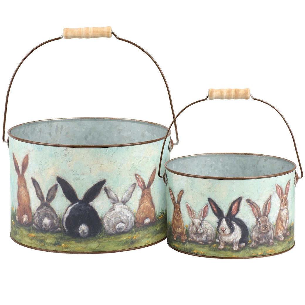 Set of Two Decorative Garden Bunny Friends Buckets - Marmalade Mercantile