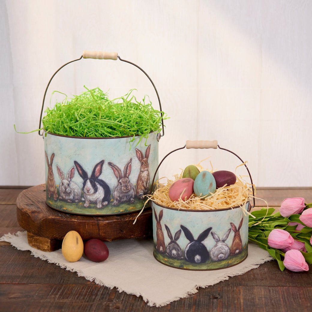 Set of Two Decorative Garden Bunny Friends Buckets - Marmalade Mercantile