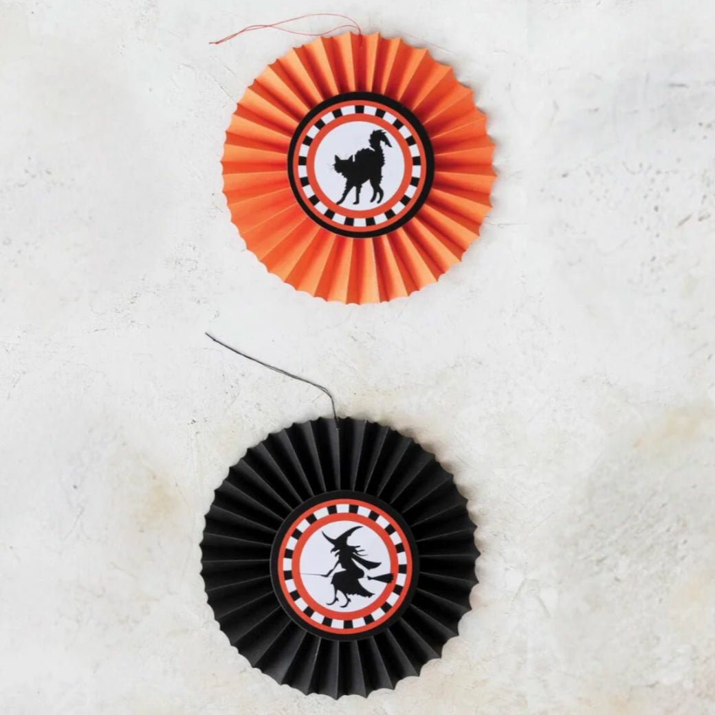 Set of Two Hanging Paper Halloween Pinwheel Ornaments - Marmalade Mercantile