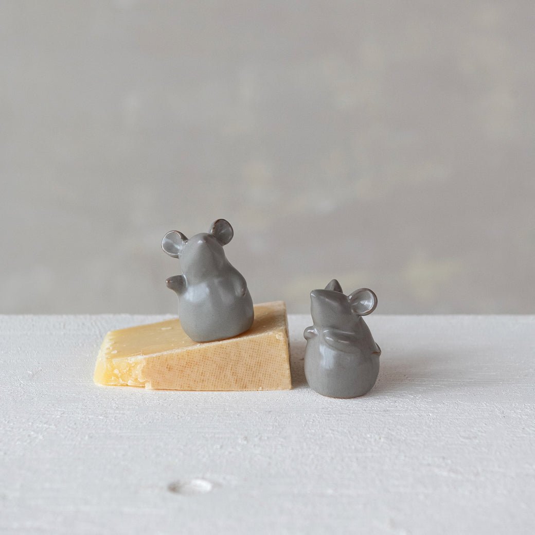 Set of Two Small Stoneware Mice in Two Styles - Marmalade Mercantile