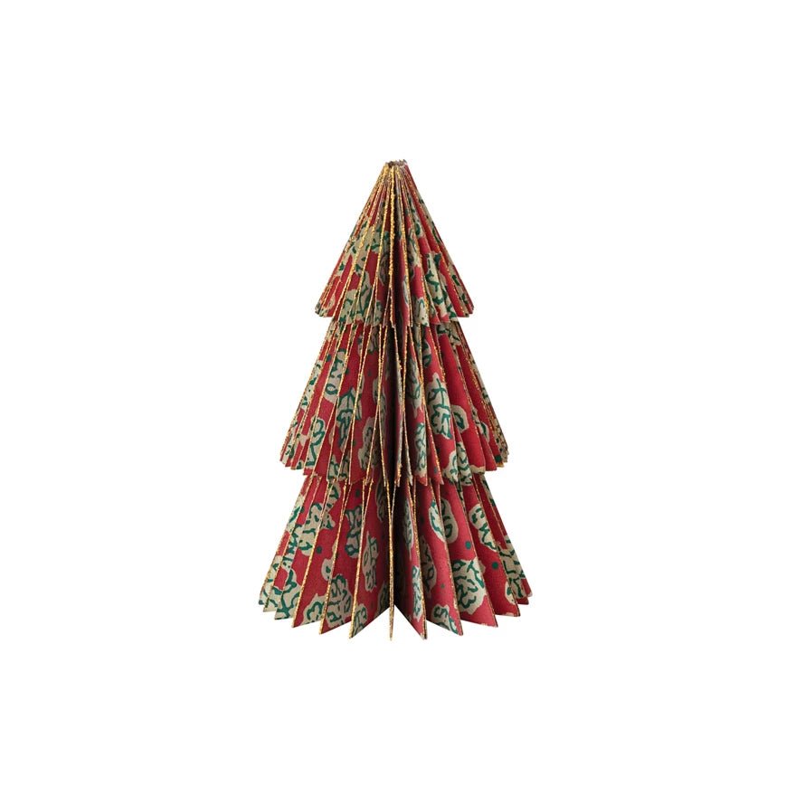 Small Handmade Block-Printed Paper Honeycomb Tree w Vintage Pattern 5” - Marmalade Mercantile