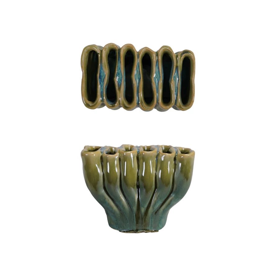 Small Stoneware Sculptural Vase w Six Sections - Marmalade Mercantile