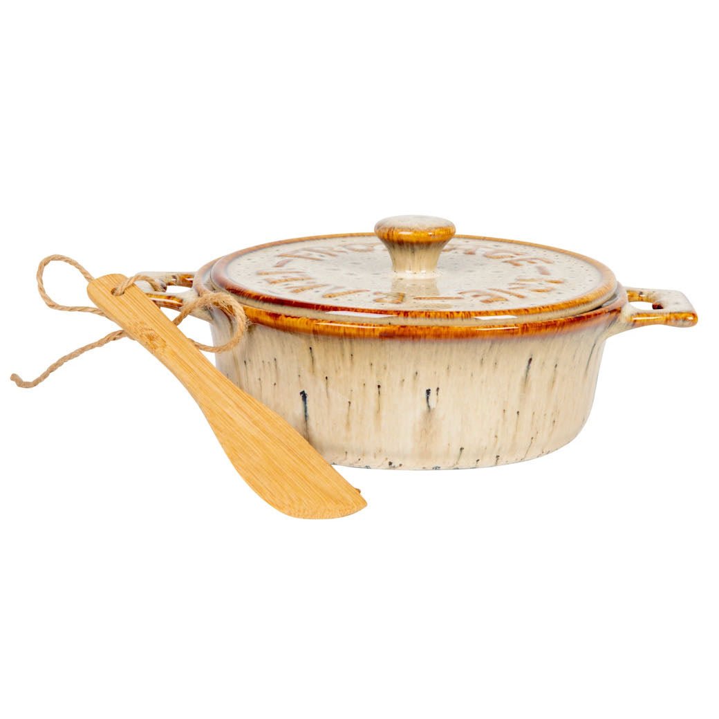 Stoneware Brie Baker with Lid & Wooden Spreader - Marmalade Mercantile