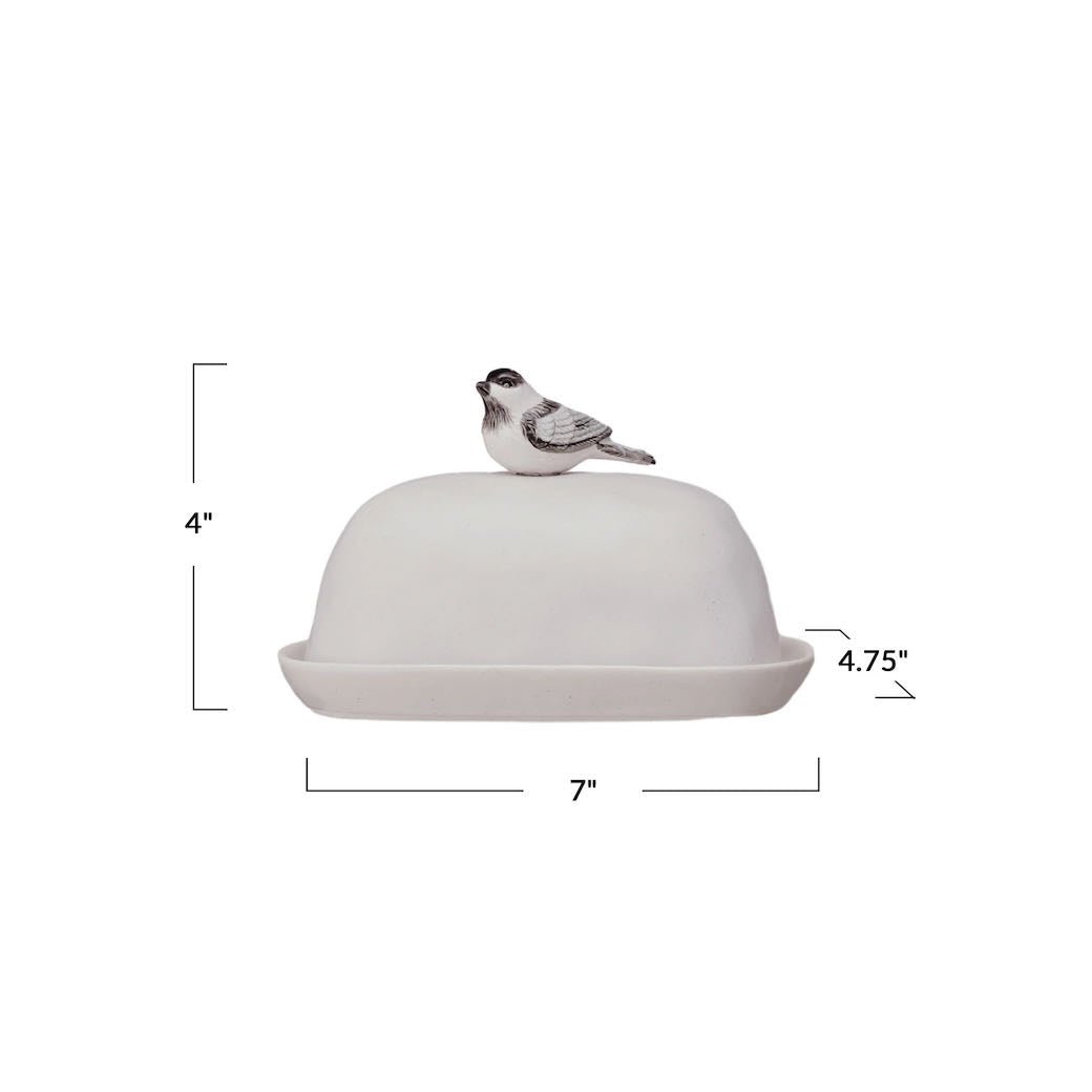 Stoneware Butter Dish w Bird Shaped Handle - Marmalade Mercantile
