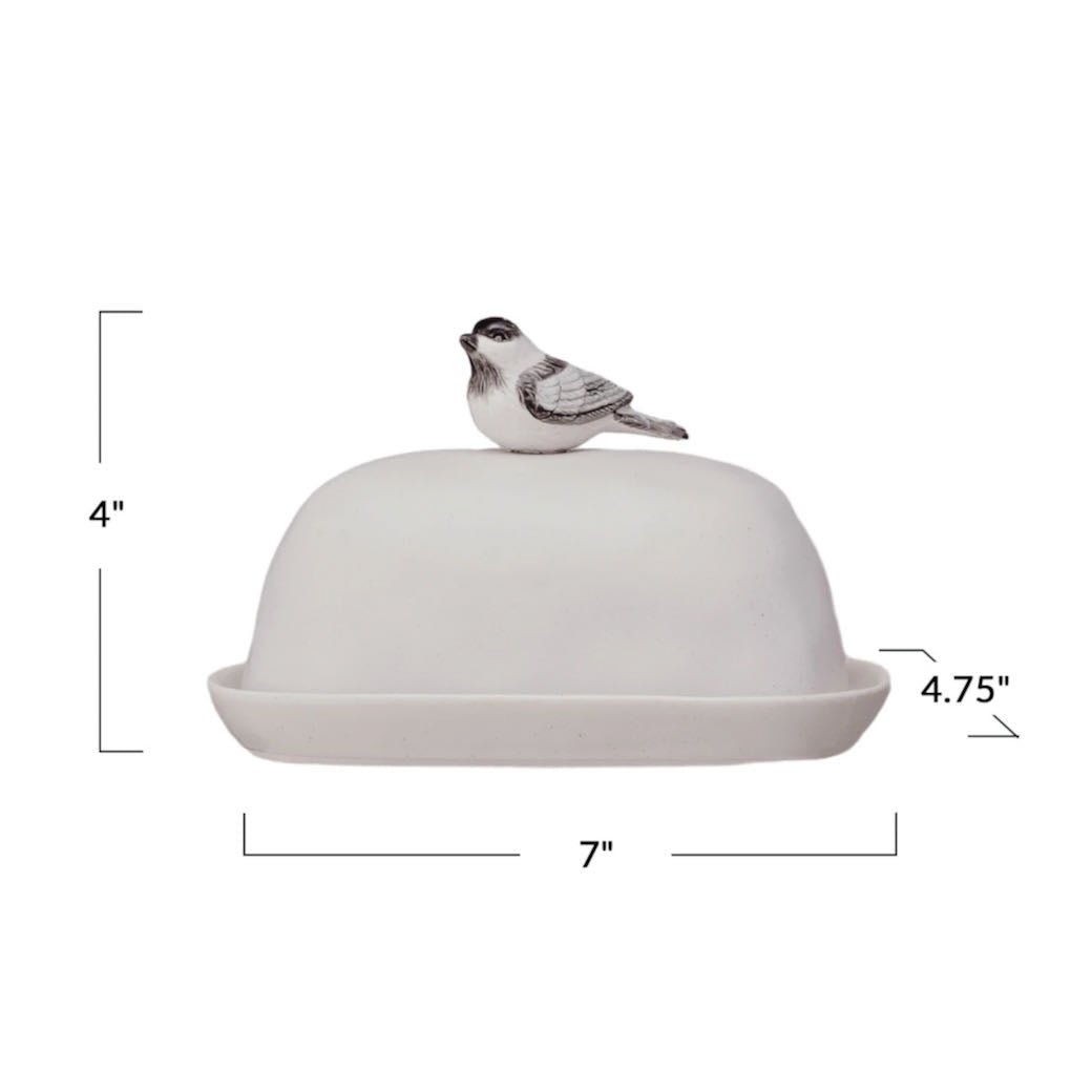 Stoneware Butter Dish w Bird Shaped Handle - Marmalade Mercantile