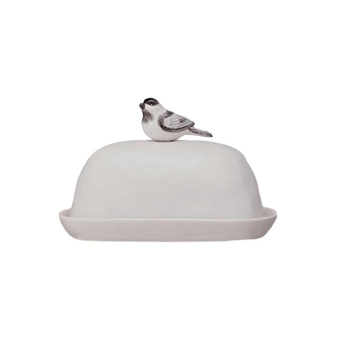 Stoneware Butter Dish w Bird Shaped Handle - Marmalade Mercantile
