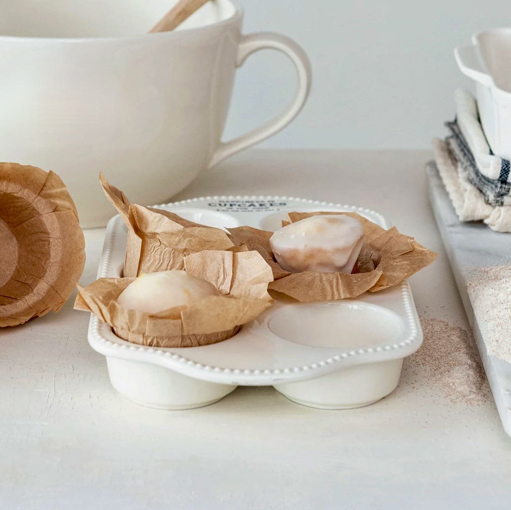 Stoneware Cupcake of Muffin Pan with Hobnail Edge - Bake My Day! - Marmalade Mercantile