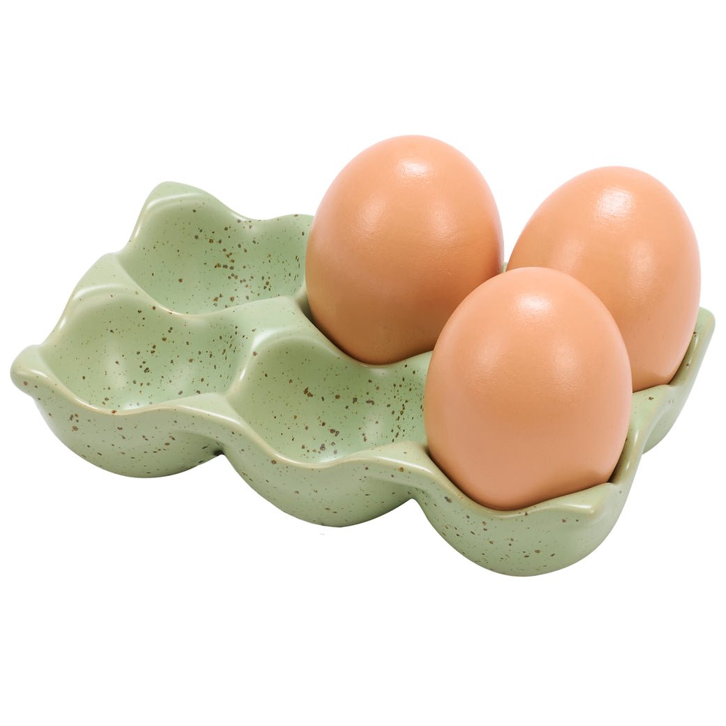 Stoneware Farmhouse Egg Holder Green Speckled - Marmalade Mercantile