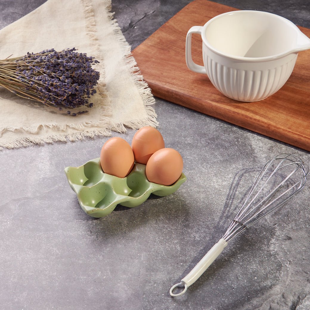 Stoneware Farmhouse Egg Holder Green Speckled - Marmalade Mercantile