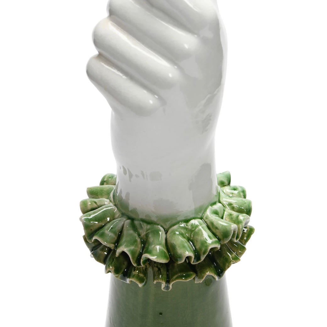 Stoneware Hand Shaped Vase w/ Ruffled Shirt Sleeve - Marmalade Mercantile