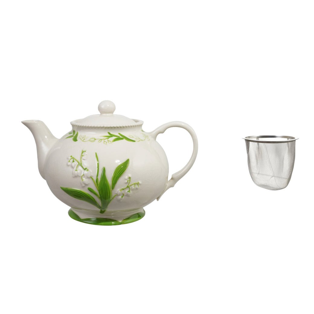 Stoneware Lily of the Valley Teapot with Strainer - Marmalade Mercantile