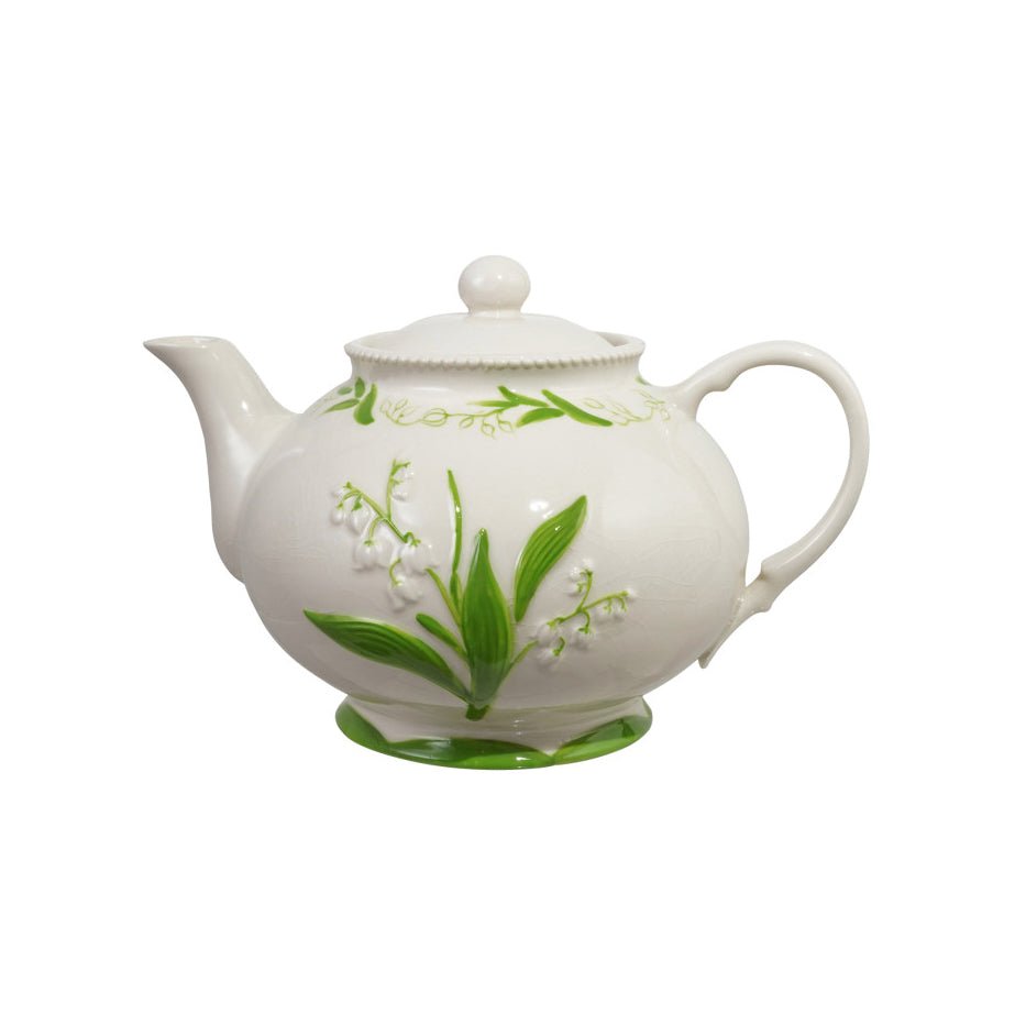 Stoneware Lily of the Valley Teapot with Strainer - Marmalade Mercantile