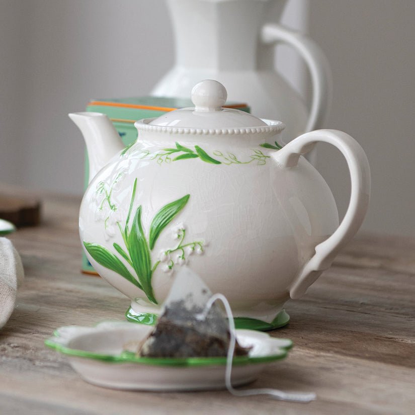 Stoneware Lily of the Valley Teapot with Strainer - Marmalade Mercantile
