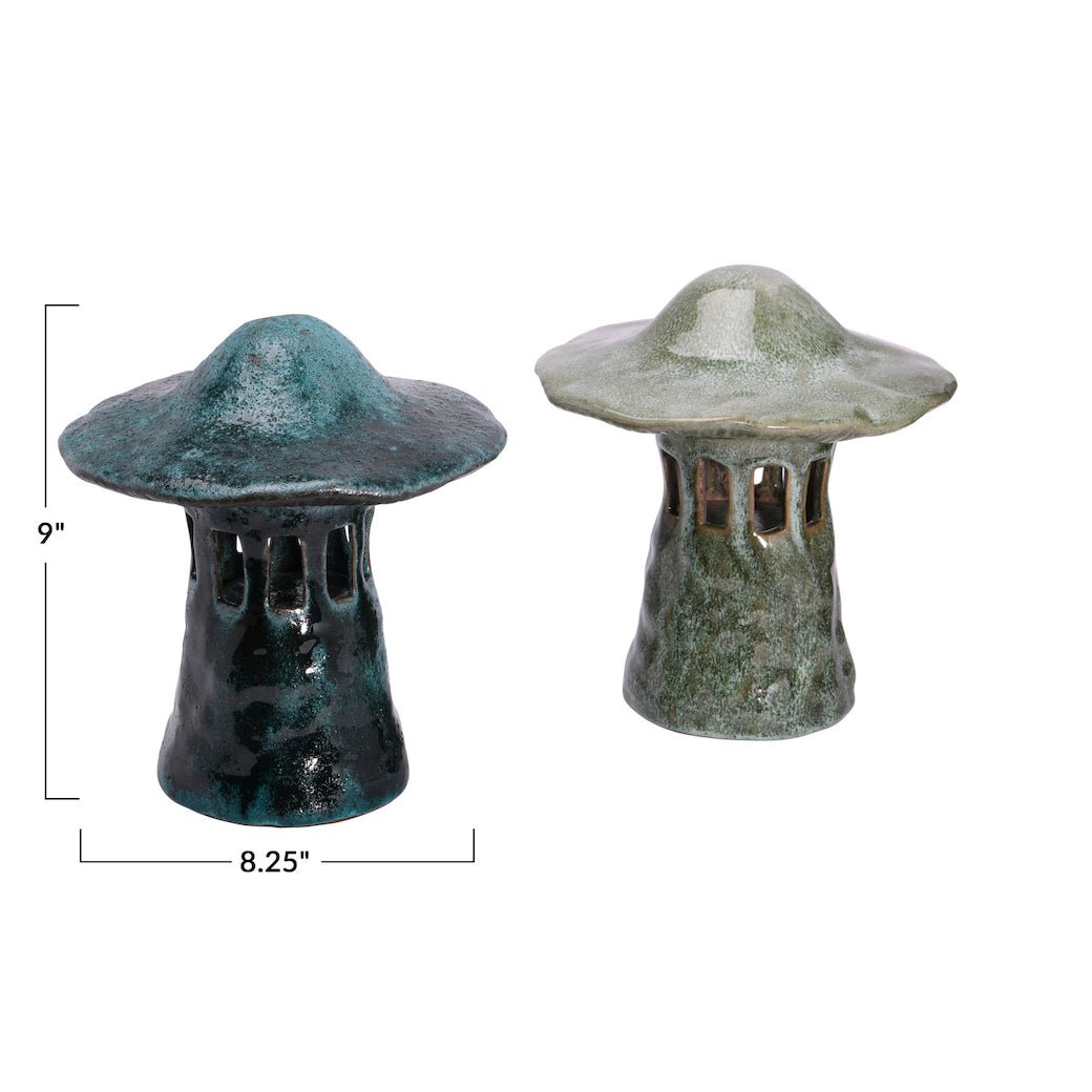 Stoneware Mushroom Lantern with Lid, CHOICE of Two Colors (Each One Will Vary) - Marmalade Mercantile