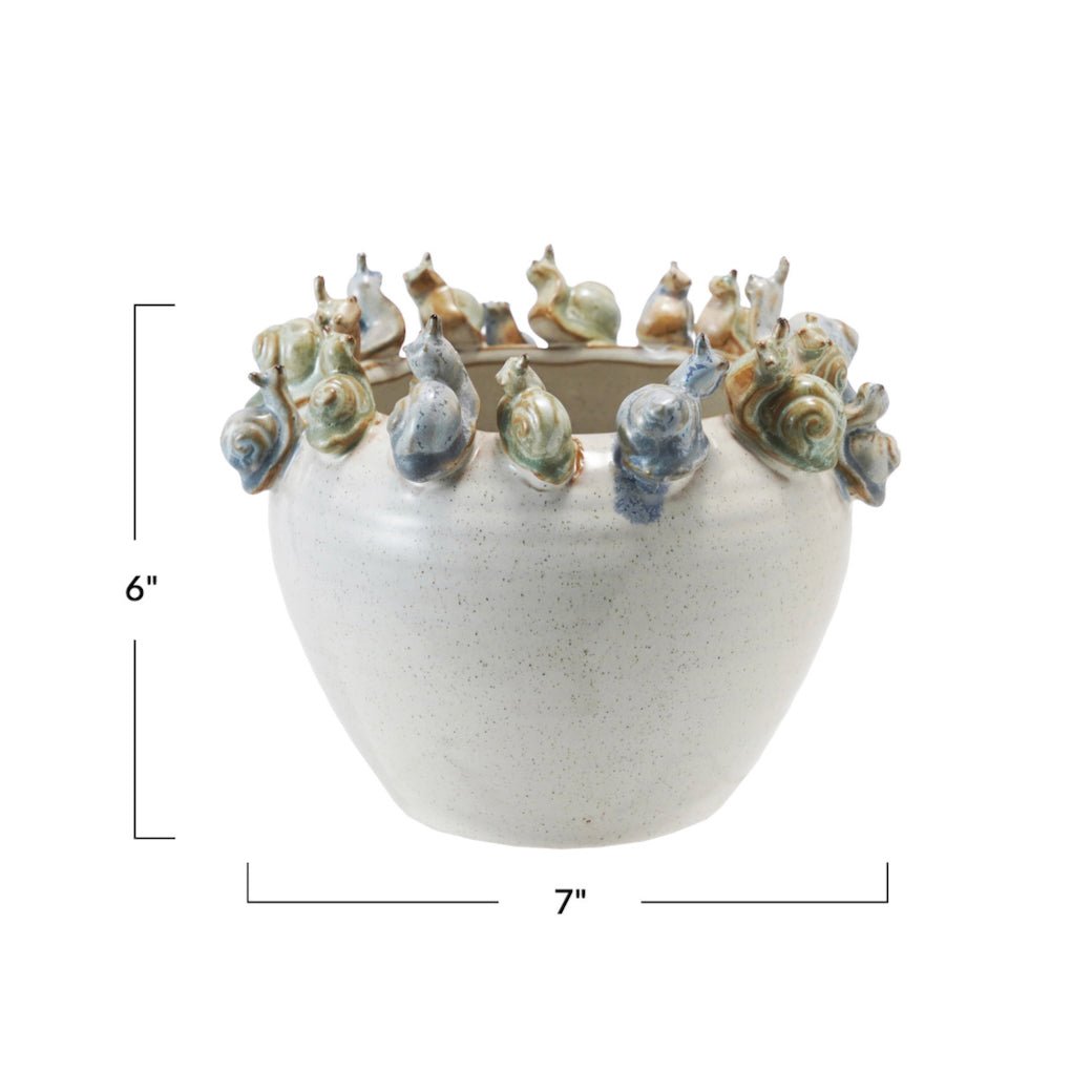 Stoneware Planter with Snails - Marmalade Mercantile