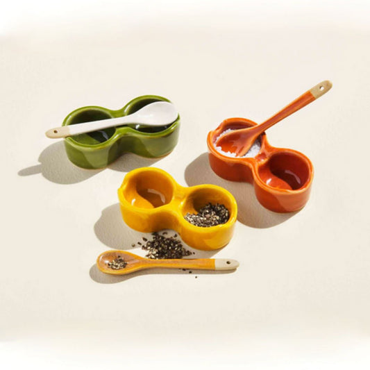 Stoneware Salt & Pepper Cellar with Spoon CHOICE of Three Colors - Marmalade Mercantile