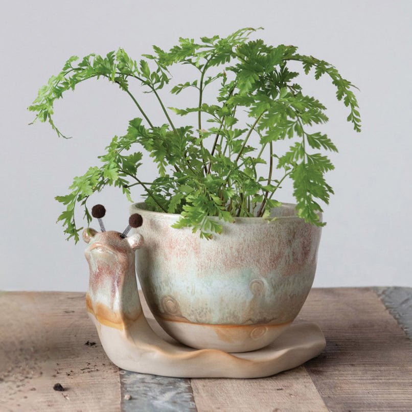 glazed ceramic indoor plant pots Stoneware Snail Planter