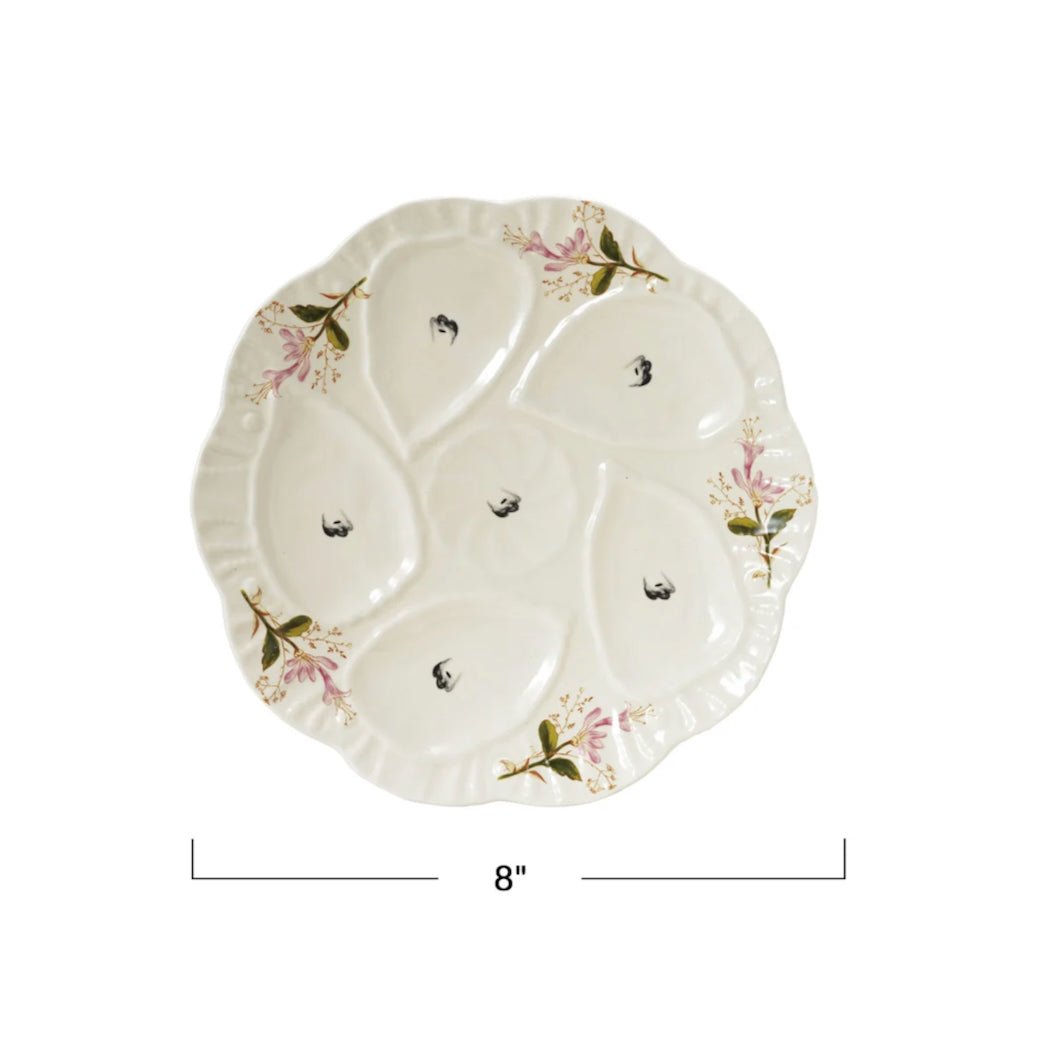 Stoneware Vintage Reproduction Scalloped Oyster Plate with Flowers - Marmalade Mercantile