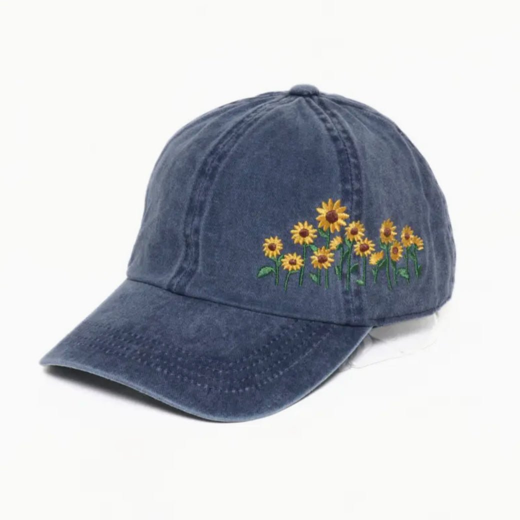 Stonewashed Navy Sunflowers Ball Cap - Marmalade Mercantile