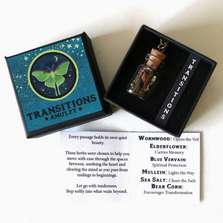 Transitions Amulet - Change & Renewal Talisman Necklace w Luna Moth - Marmalade Mercantile