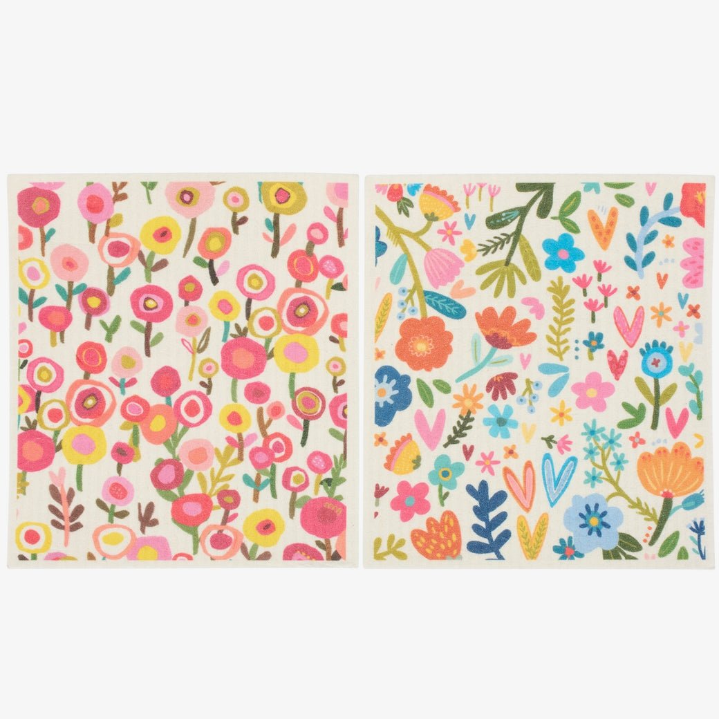 Two Colorful Springtime Floral Swedish Cloth Set - Marmalade Mercantile