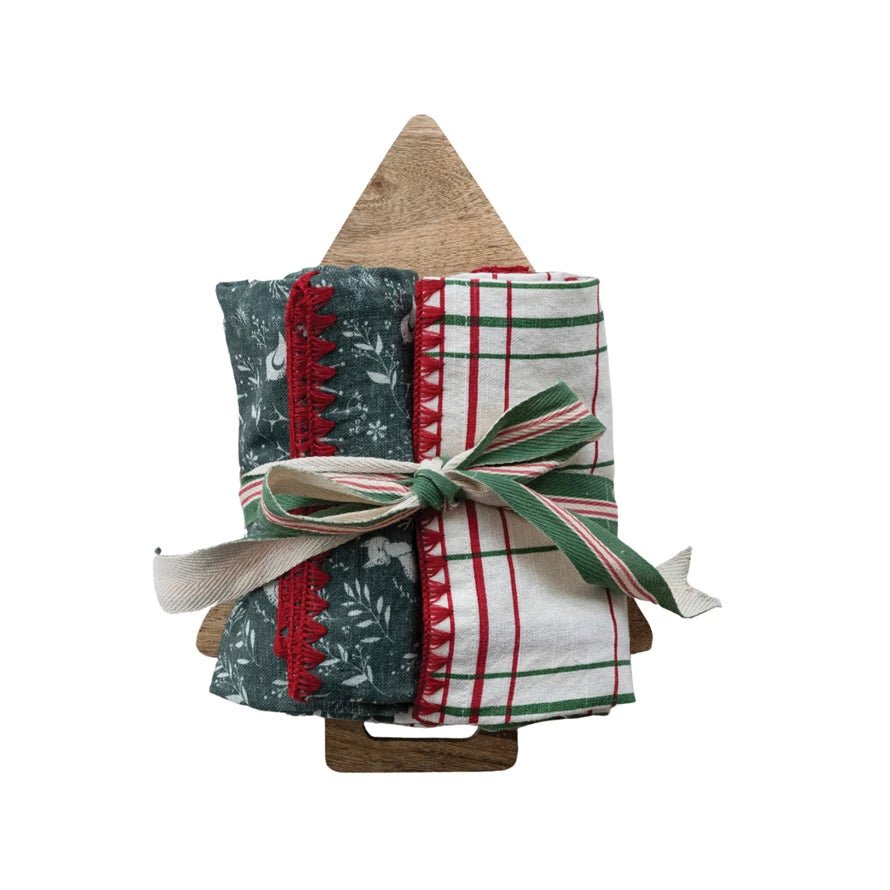 Two Tea Towels & Tree Shaped Serving Board Set - Marmalade Mercantile