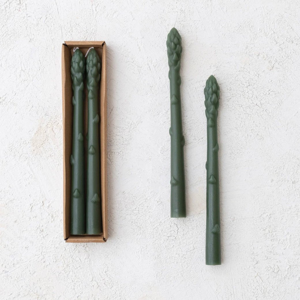 Unscented Asparagus Shaped Taper Candles in Boxed Set of 2 - Marmalade Mercantile