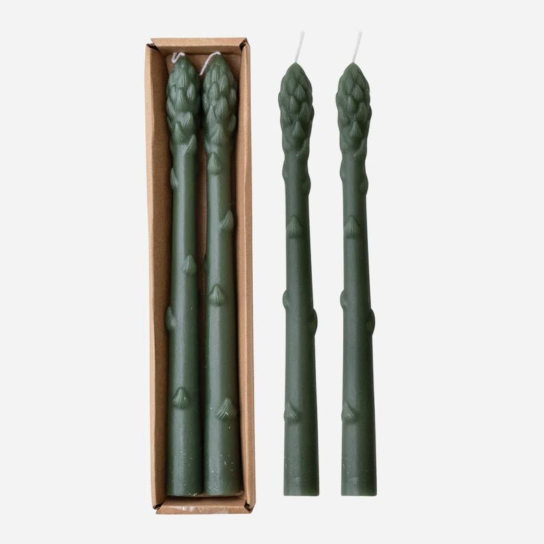Unscented Asparagus Shaped Taper Candles in Boxed Set of 2 - Marmalade Mercantile