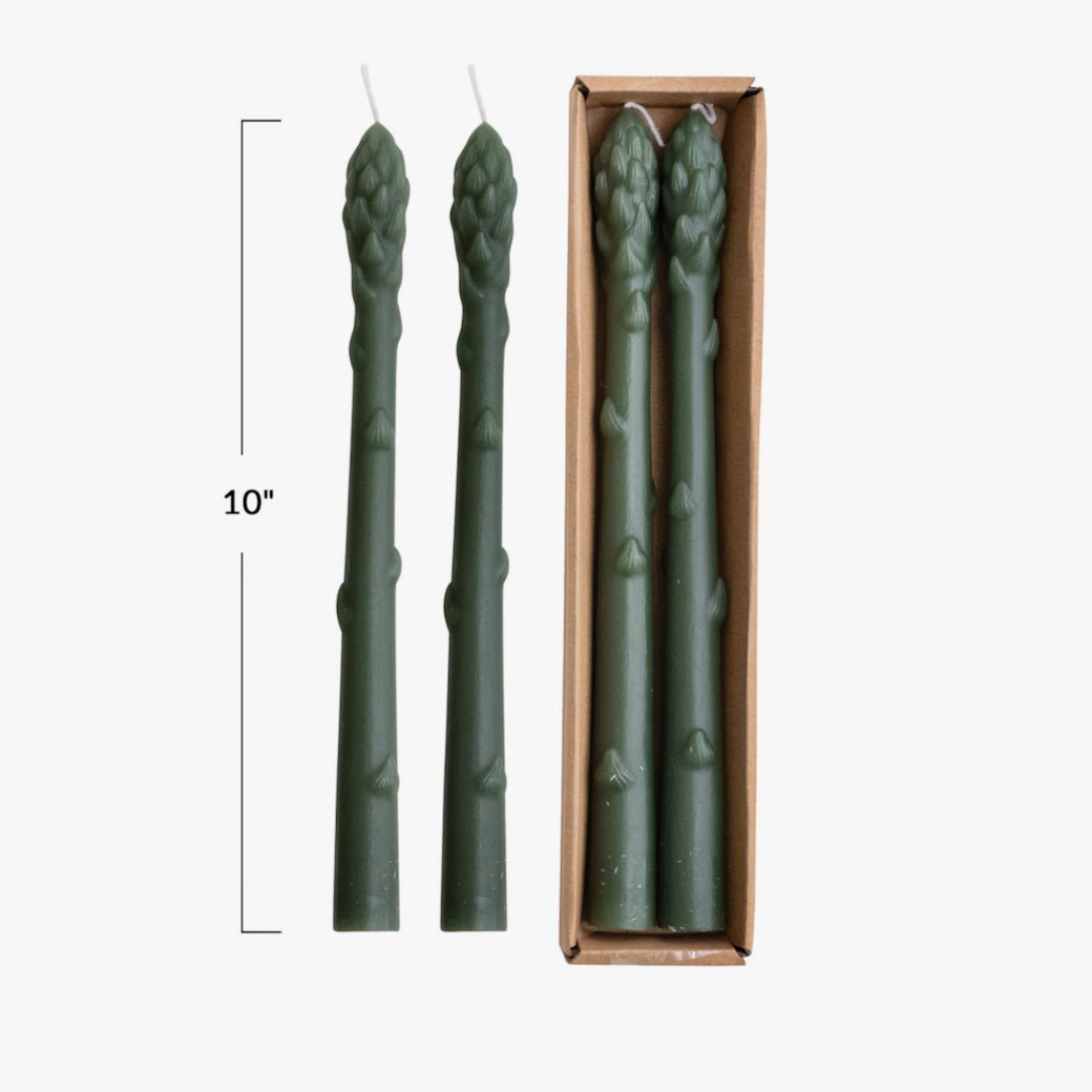 Unscented Asparagus Shaped Taper Candles in Boxed Set of 2 - Marmalade Mercantile