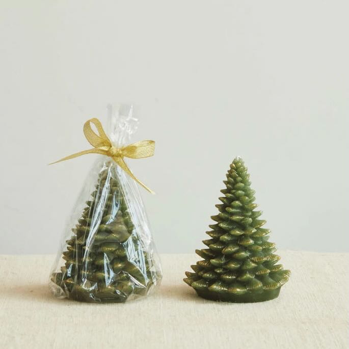 Unscented Tree - Shaped Candle Green w/ Gold Accents - Marmalade Mercantile
