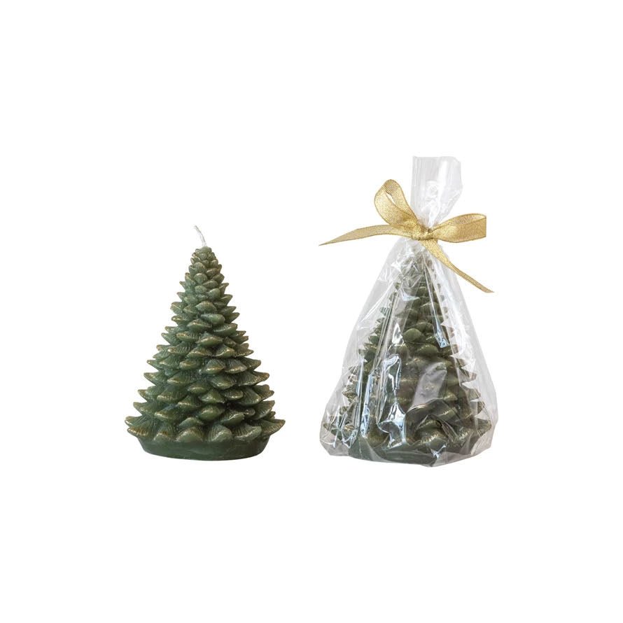 Unscented Tree - Shaped Candle Green w/ Gold Accents - Marmalade Mercantile