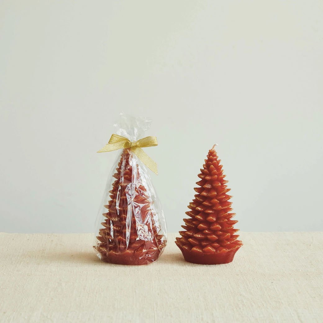 Unscented Tree - Shaped Candle Holly Berry Red w Gold Tips - Marmalade Mercantile