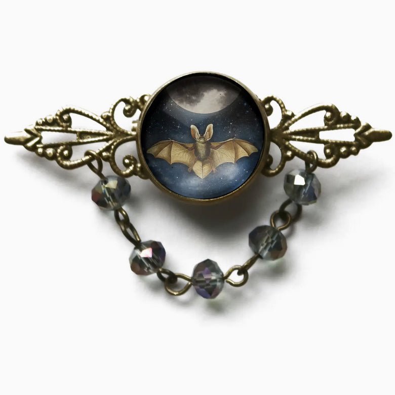 Victorian Style Brooch with Halloween Bat & Faceted Beads - Marmalade Mercantile